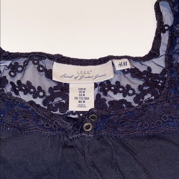 Dark Blue T-shirt, Lace topped - Picture 2 of 4